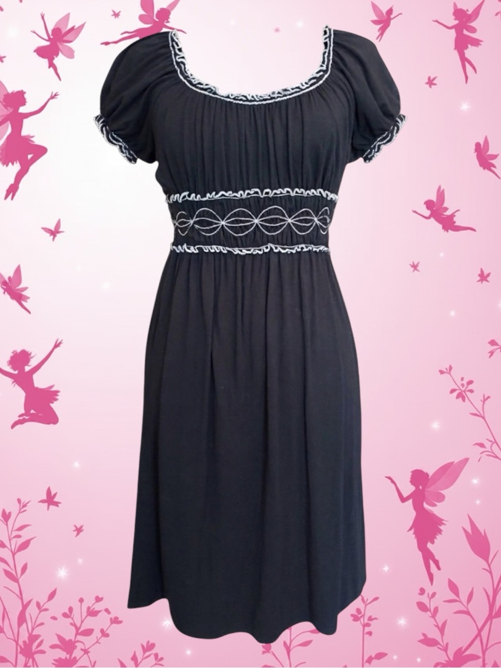 Max Studio Whimsigoth Boho Coquette Fairycore Twee Embroidered Babydoll Dress M
